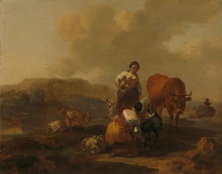 Fine art painting of landscape with cattle in the foreground