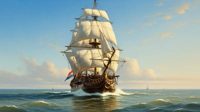 Fine art painting of a ship in the water