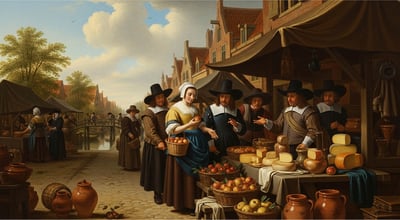 Fine art painting of a market