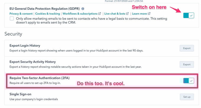 hubspot gdpr compliance 2 - settings