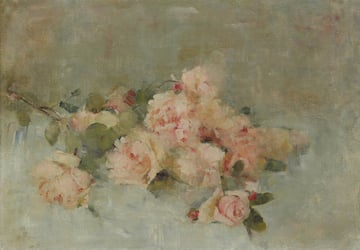 a painting of pink flowers