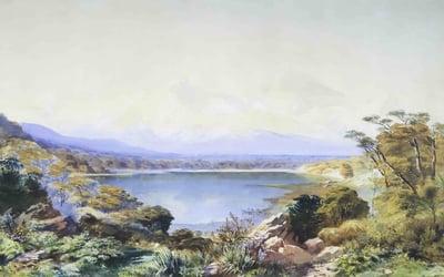 Fine art painting of a scenic lake 