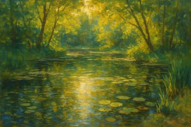 a painting of an ancient river