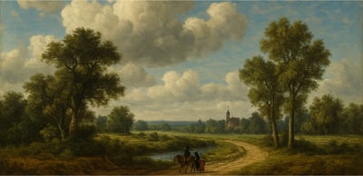 A painting of a rural walkway