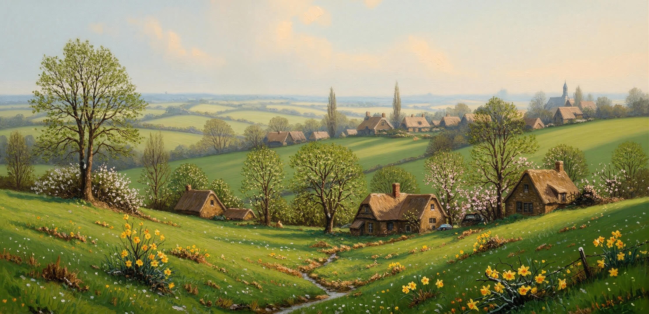 English Spring Time Landscape Oil Painting
