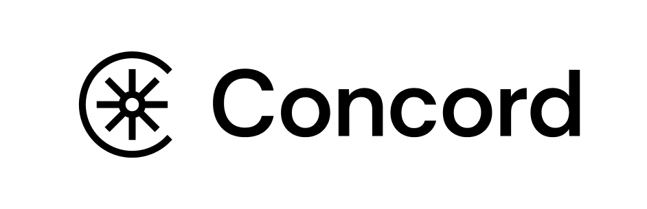Logo option 1 for Concord - the logo resembles a bold line drawing of a dandelion framed with a partial circle.
