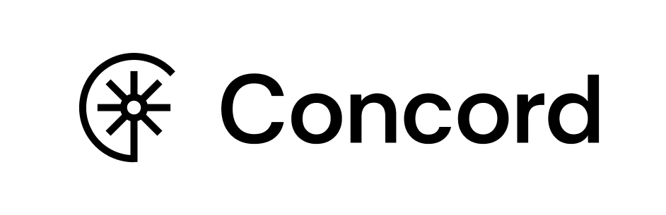Logo option 3 for Concord - the logo resembles a bold line drawing of a dandelion framed with a partial circle.