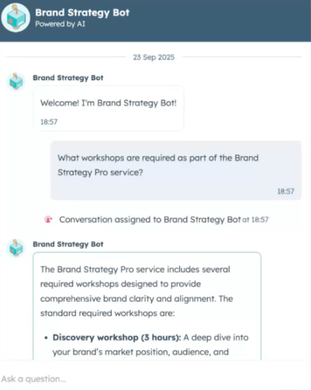 HubSpot's AI customer agent set up as a 'Brand Strategy Bot'